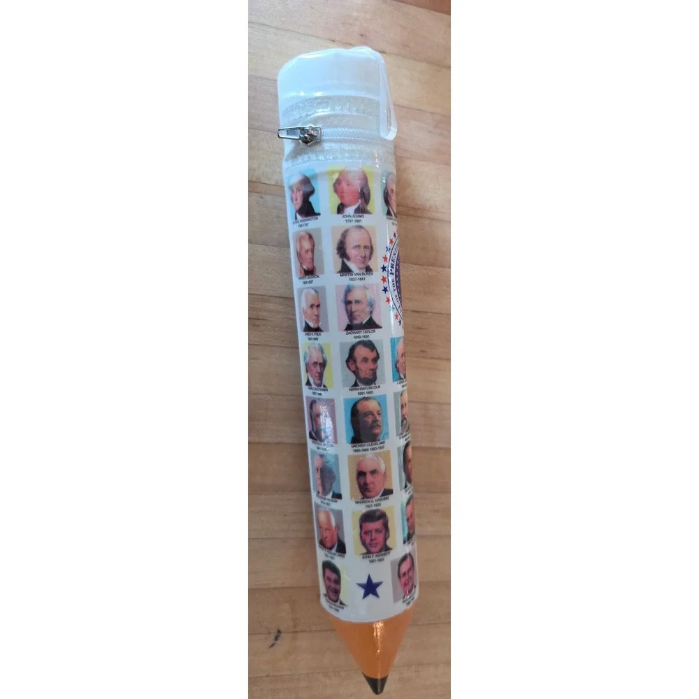 VTG US Presidents Pencil Shap Zipper Case AM History Education Case teacher gift